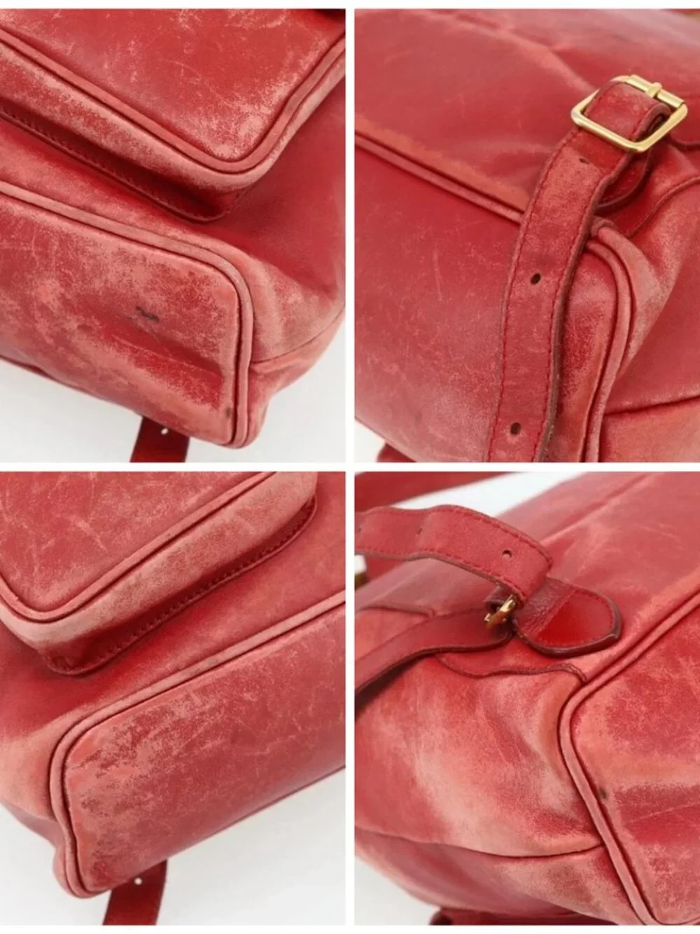 GUCCI Bamboo Backpack Leather Red Gold 000 2023 0016 Auth 179624